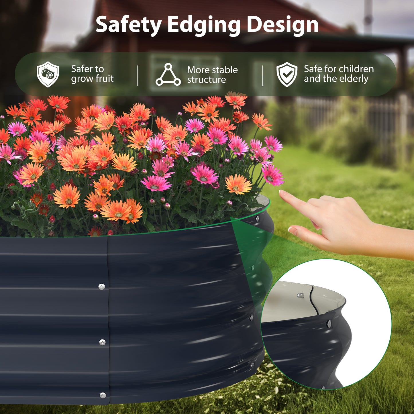 Raised Garden Bed Kit (8x2x1 FT, Navy Blue)
