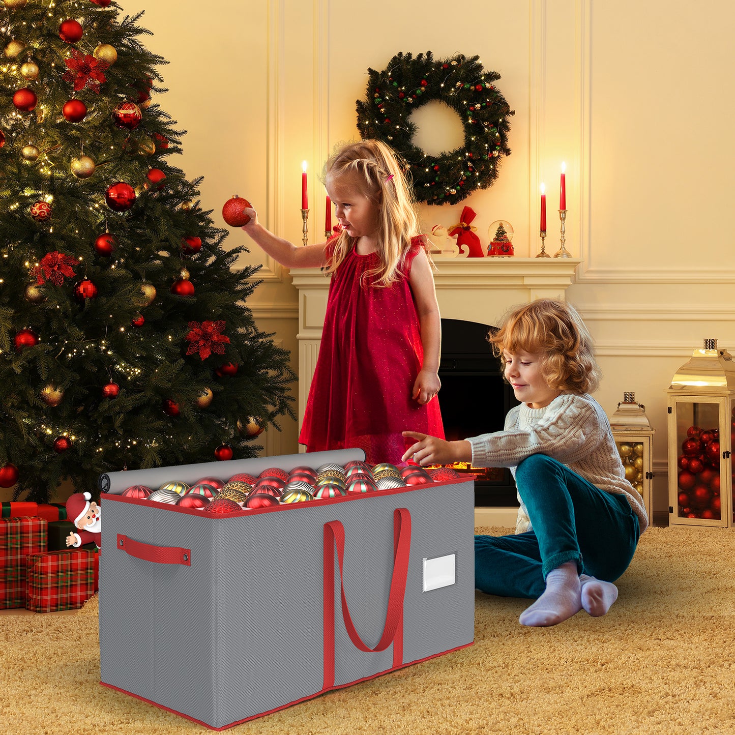 Christmas Ornament Storage Box with 8 Trays(Grey)