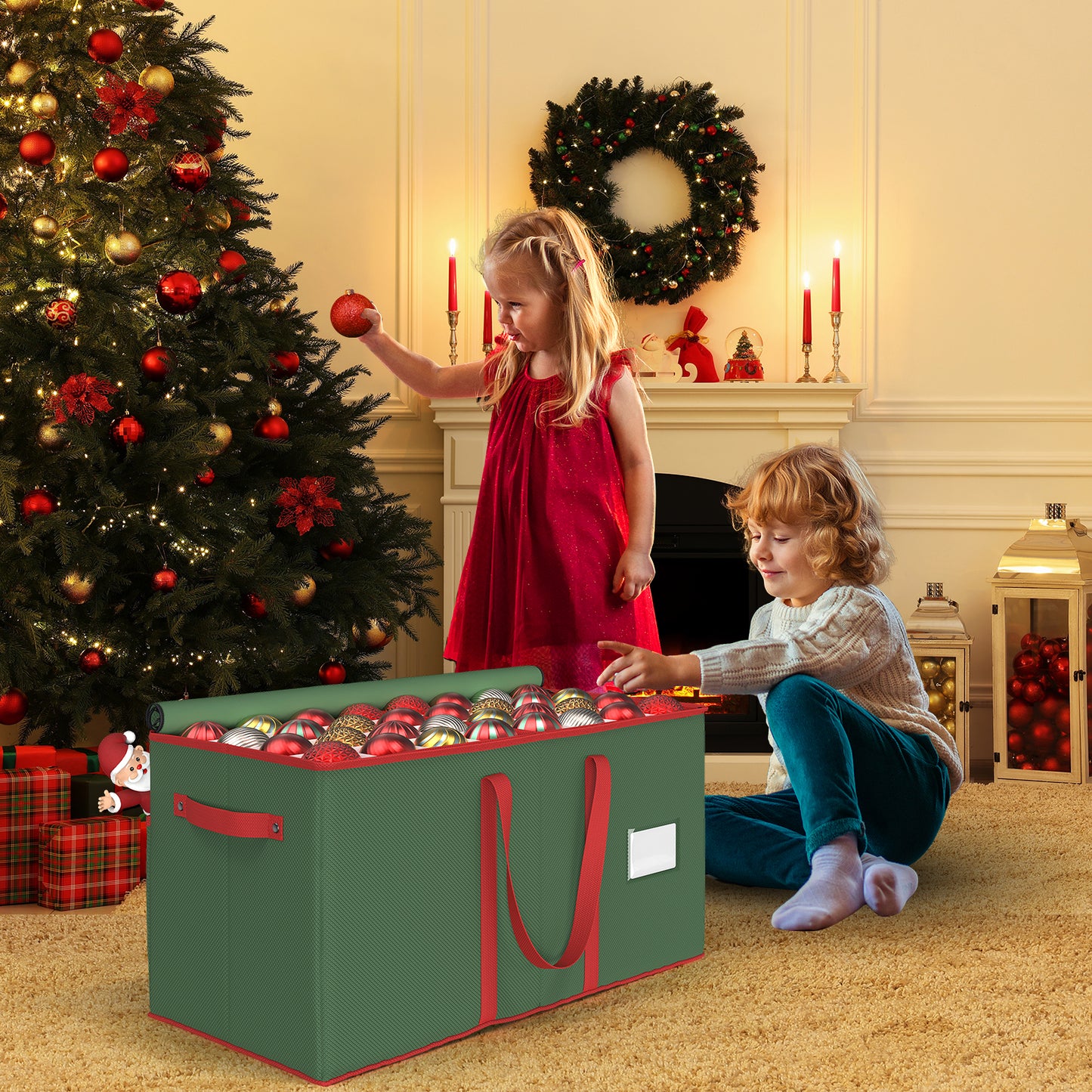 Christmas Ornament Storage Box with 8 Trays(Green)