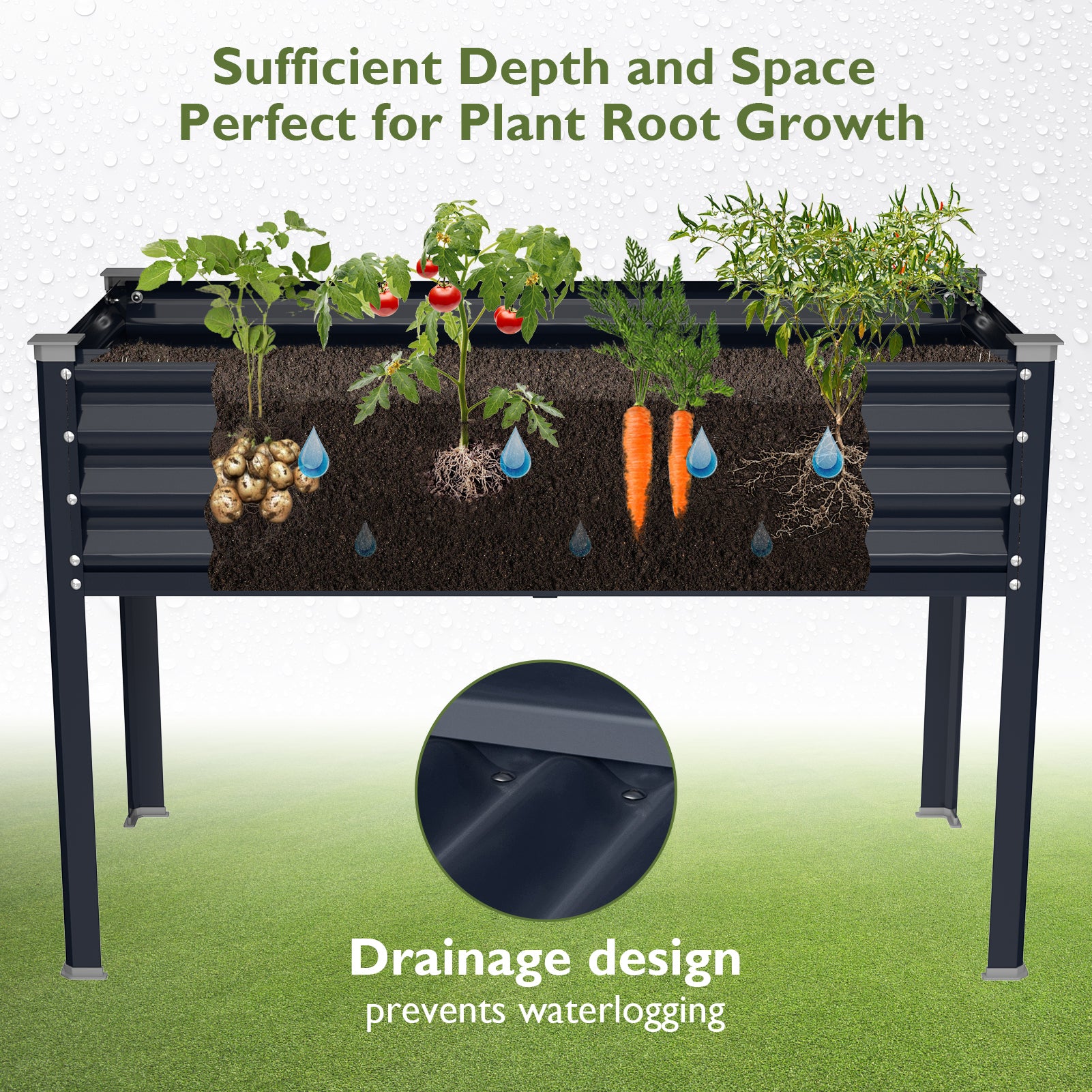 Raised Garden Bed with Legs(Navy Blue)