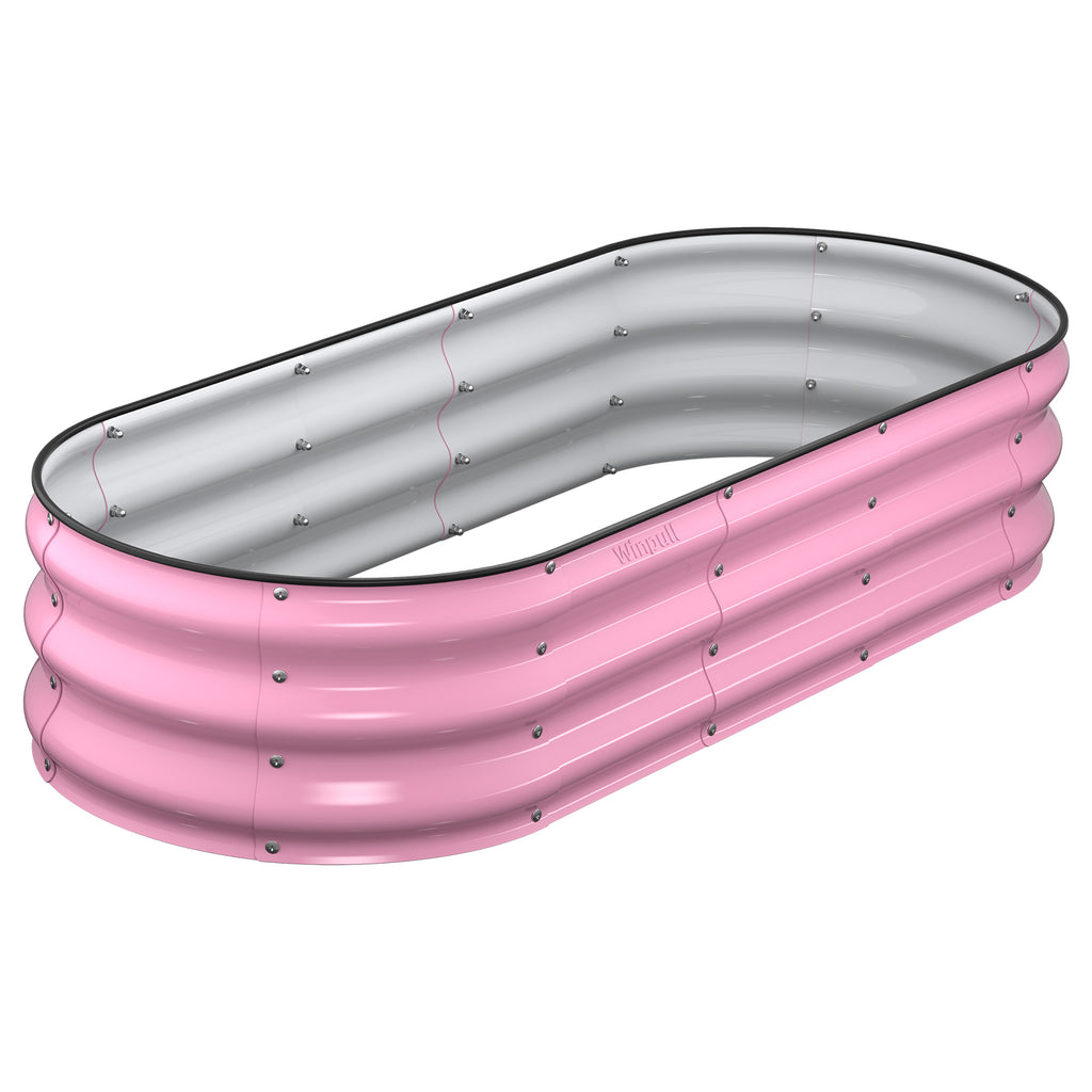 5x2x1 ft galvanized steel raised garden bed pink
metal raised garden bed outdoor backyard
open bottom garden bed drainage design
corrugated steel planter box detail