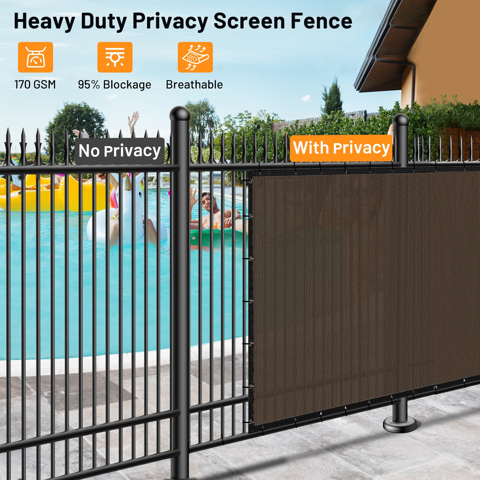Heavy Duty Privacy Screen Fence 6FT x 50FT (Brown)