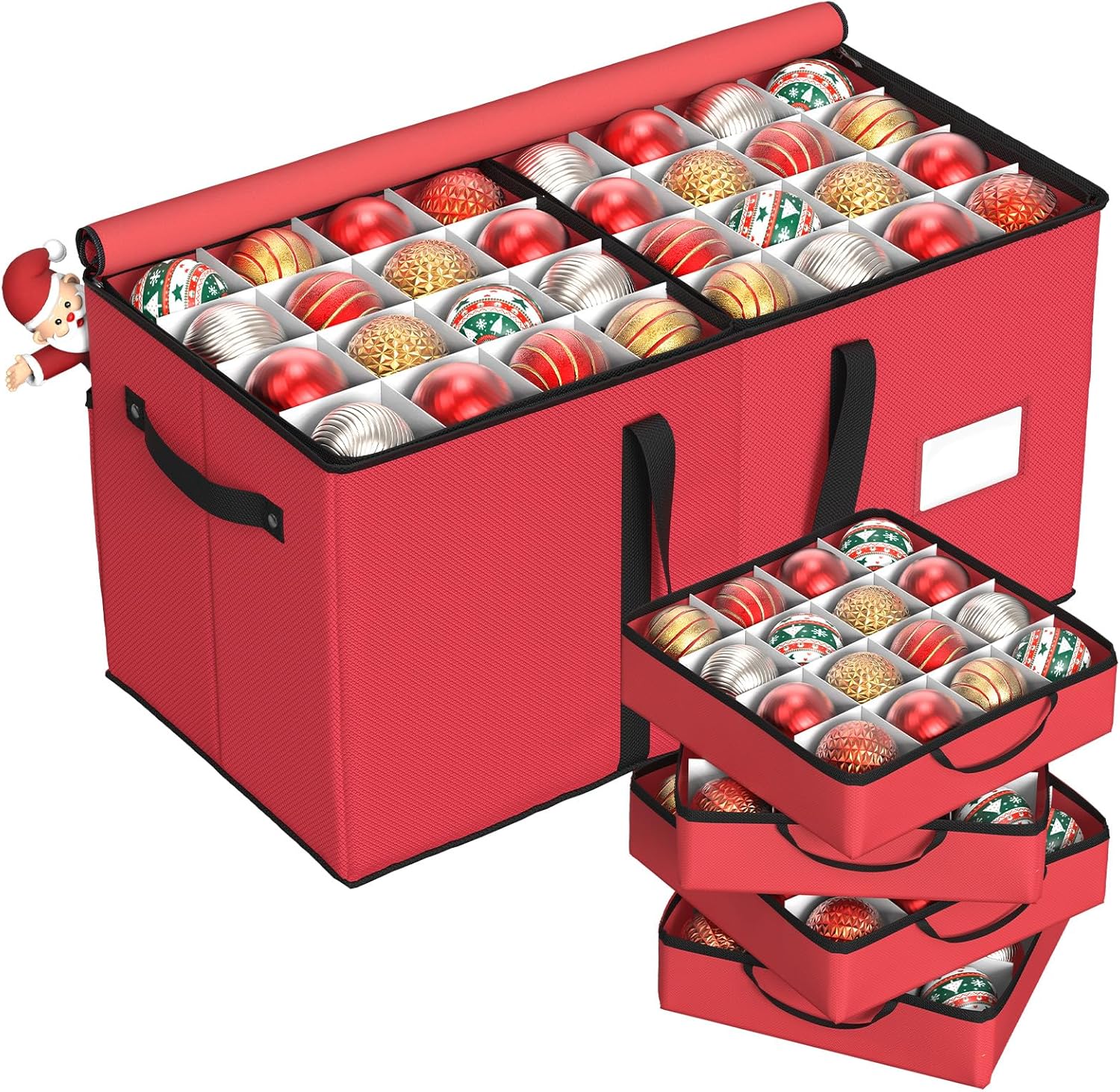 Christmas Ornament Storage Box with 8 Trays(Red)