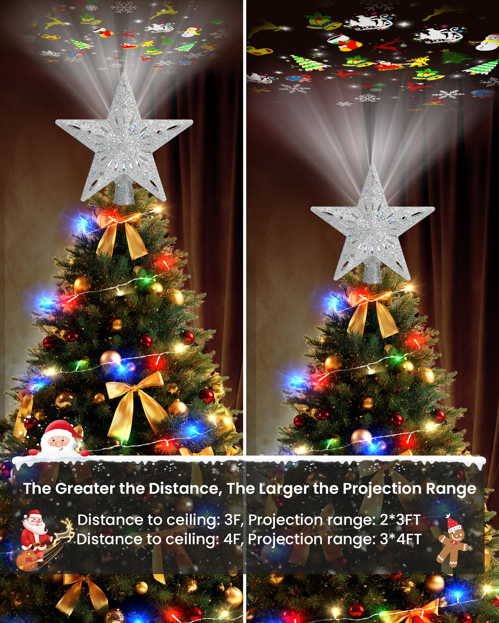 Christmas Tree Topper Star with Colorful Christmas String Lights (Silver)