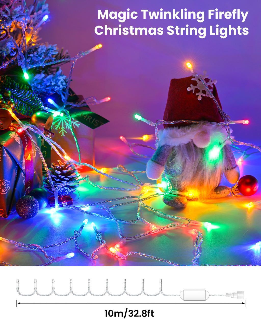 Christmas Tree Topper Star with Colorful Christmas String Lights (Silver)