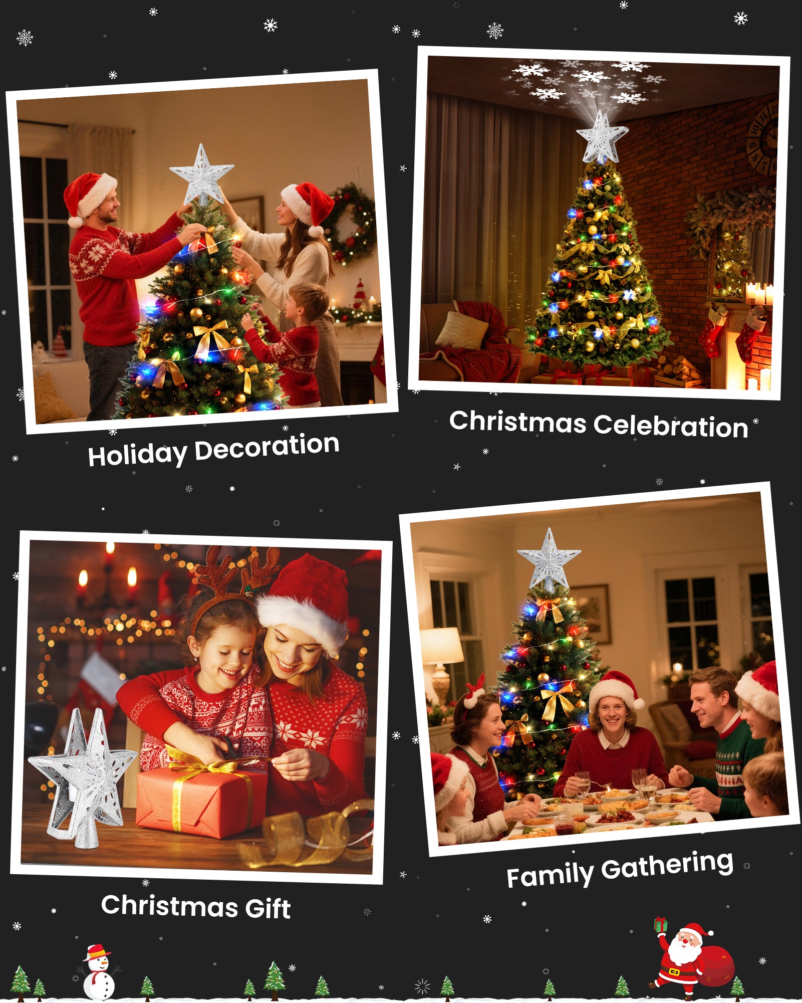 Christmas Tree Topper Star with Colorful Christmas String Lights (Silver)